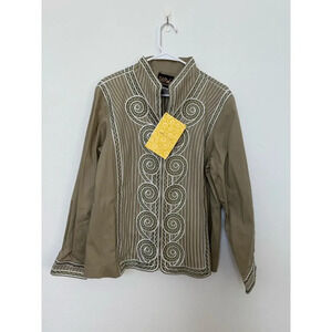 NWT‎ Bob Mackie Wearable Art Embroidered Jacket Tan White Green XL